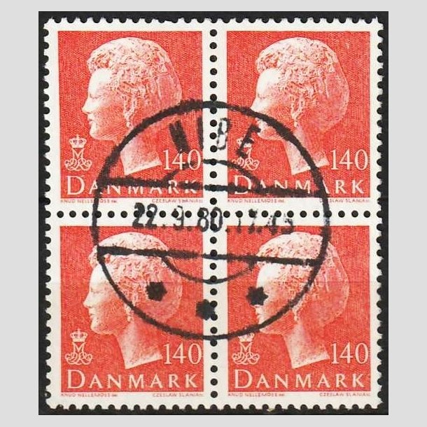 FRIMRKER DANMARK | 1980 - AFA 698 - Dronning Margrethe - 140 re orange i 4-blok - Pragt Stemplet Nibe