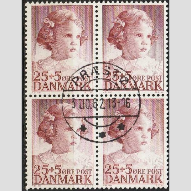 FRIMRKER DANMARK | 1950 - AFA 325 - Prinsesse Anne-Marie - 25 + 5 re brunrd i 4-blok - Pragt Stemplet Prst