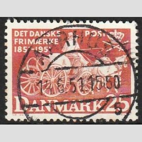 FRIM�RKER DANMARK | 1951 - AFA 332 - F�rste frim�rker 100 �r, 25 �re brunr�d - Pragt Stemplet