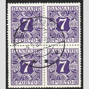 FRIMRKER DANMARK | 1930 - AFA 21 - 7 re violet i 4-blok - Stemplet (AFA kr. 1.600,-)