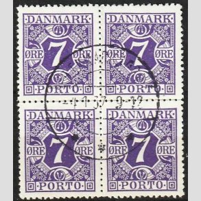 FRIMRKER DANMARK | 1930 - AFA 21 - 7 re violet i 4-blok - Stemplet (AFA kr. 1.600,-)