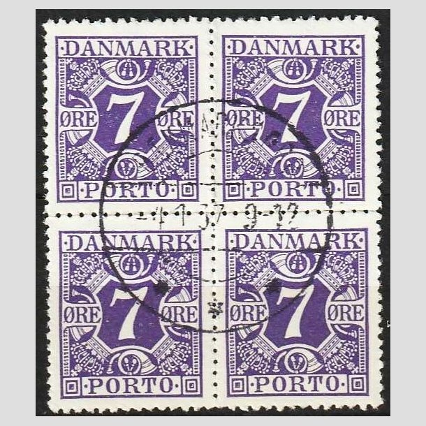 FRIMRKER DANMARK | 1930 - AFA 21 - 7 re violet i 4-blok - Stemplet (AFA kr. 1.600,-)