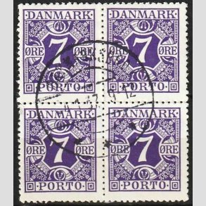 FRIMRKER DANMARK | 1930 - AFA 21 - 7 re violet i 4-blok - Stemplet (AFA kr. 1.600,-)