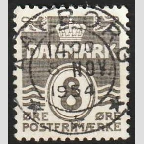 FRIM�RKER DANMARK | 1937-40 - AFA 201a - B�lgelinie 8 �re gr� - Pragt Stemplet Aalborg