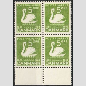 FRIMRKER DANMARK | 1935 - AFA 223 - H. C. Andersen 5 re grn i 4-blok - Postfrisk