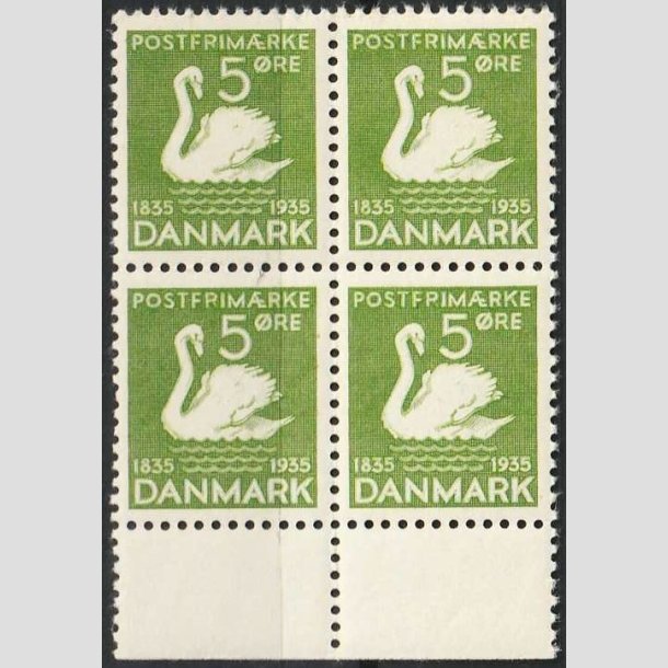 FRIMRKER DANMARK | 1935 - AFA 223 - H. C. Andersen 5 re grn i 4-blok - Postfrisk
