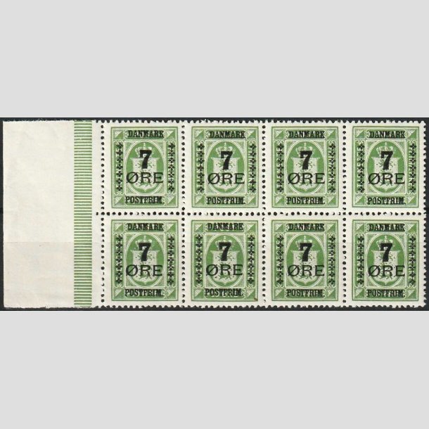 FRIMRKER DANMARK | 1926 - AFA 164 - 7/10 re grn Provisorier i 8-blok med marginalstykke - Postfrisk