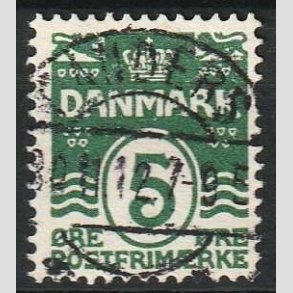 FRIM�RKER DANMARK | 1912 - AFA 64 - B�lgelinie 5 �re m�rkgr�n - Lux Stemplet Randers