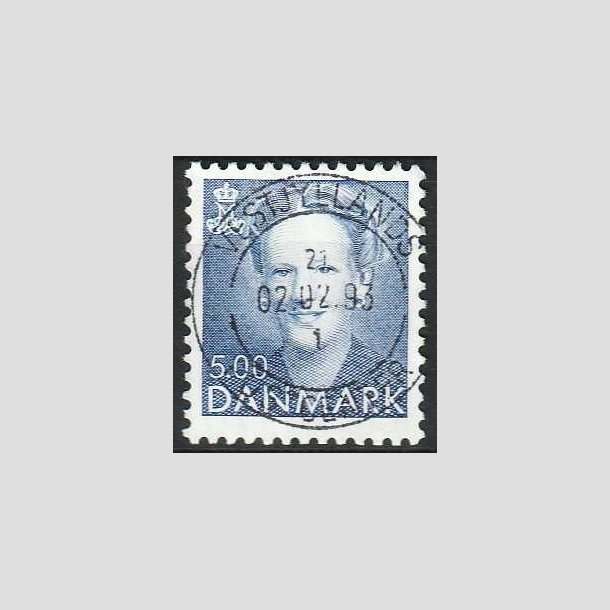 FRIMRKER DANMARK | 1992 - AFA 1019 - Dronning Margrethe - 5,00 Kr. bl - Pragt Stemplet