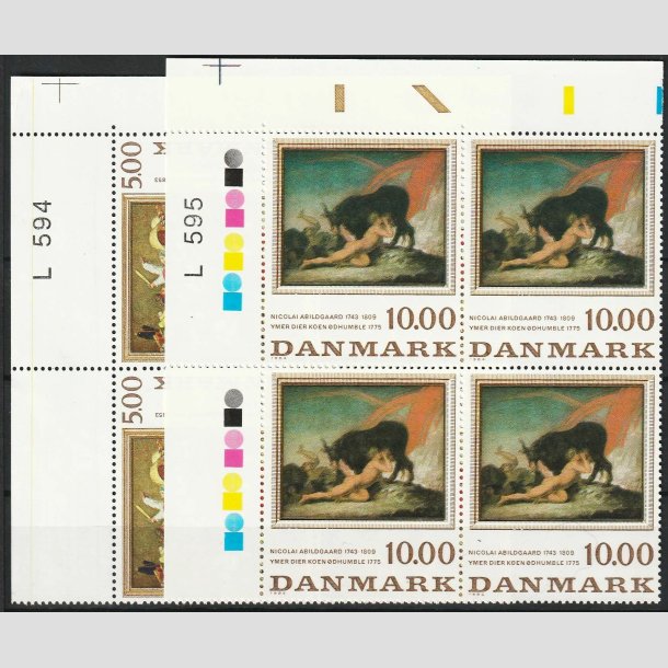 FRIMRKER DANMARK | 1984 - AFA 816+817 - C.W Eckersberg mv. - 5,00 + 10,00 kr. flerfarvet i 4-blok med marginal - Postfrisk