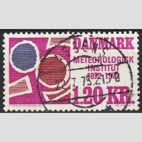 FRIM�RKER DANMARK | 1972 - AFA 523 - Meterologisk Institut 100 �r - 1,20 Kr. r�dviolet/r�dbrun/bl� - Lux Stemplet Assens
