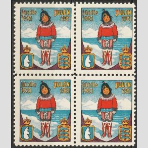 JULEMRKER DANMARK | 1921 - Grnlnderinde i 4-blok - Postfrisk