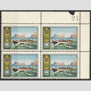 JULEM�RKER DANMARK | 1923 - F�ringb�d i marginal 4-blok - Postfrisk (incl. hak i N�)