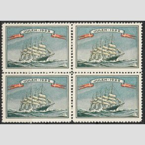 JULEM�RKER DANMARK | 1922 - Skoleskibet K�benhavn i 4-blok - Postfrisk