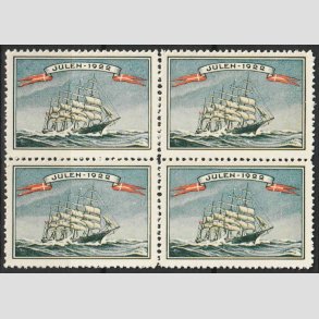 JULEM�RKER DANMARK | 1922 - Skoleskibet K�benhavn i 4-blok - Postfrisk