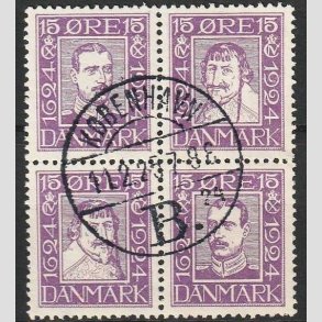 FRIMRKER DANMARK | 1924 - AFA 136-139 - Postjubilum 15 re violet i 4-blok - Lux Stemplet Kbenhavn