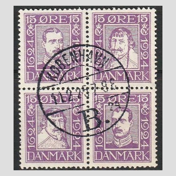 FRIMRKER DANMARK | 1924 - AFA 136-139 - Postjubilum 15 re violet i 4-blok - Lux Stemplet Kbenhavn