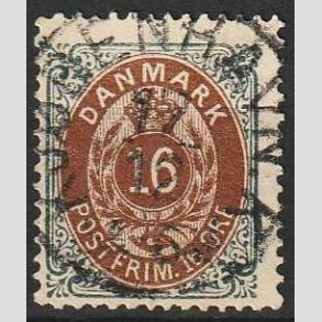 FRIM�RKER DANMARK | 1875 - AFA 27y - 16 �re gr�/brun - Stemplet