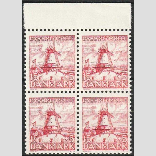 FRIMRKER DANMARK | 1937 - AFA 238 - Dybbl Mlle 15 + 5 re rd i 4-blok - Postfrisk