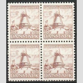 FRIMRKER DANMARK | 1937 - AFA 237 - Dybbl Mlle - 10+5 re brun i 4-blok - Ubrugt (med 2 stk. postfriske)