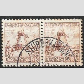 FRIM�RKER DANMARK | 1937 - AFA 237 - Dybb�l M�lle - 10+5 �re brun i par - stemplet