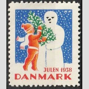 JULEM�RKER DANMARK | 1938 - Dreng, juletr� og snemand - Postfrisk