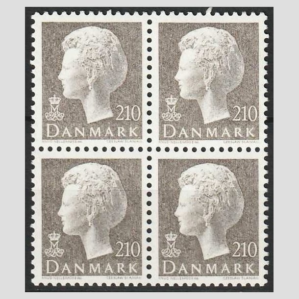 FRIMRKER DANMARK | 1980 - AFA 706 - Dronning Margrethe - 210 re gr i 4-blok - Postfrisk