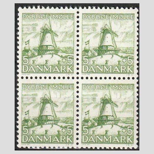 FRIMRKER DANMARK | 1937 - AFA 236 - Dybbl Mlle 5 + 5 re grn i Fire-blok - Postfrisk