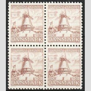 FRIMRKER DANMARK | 1937 - AFA 237 - Dybbl Mlle - 10+5 re brun i 4-blok - Postfrisk