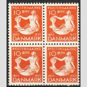 FRIMRKER DANMARK | 1935 - AFA 225 - H. C. Andersen 10 re orange i 4-blok - Postfrisk