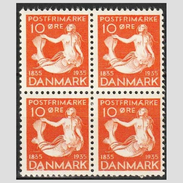 FRIMRKER DANMARK | 1935 - AFA 225 - H. C. Andersen 10 re orange i 4-blok - Postfrisk