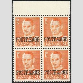 FRIMRKER DANMARK | 1949-50 - AFA 32 - 30 re orange POSTFRGE i 4-blok - Postfrisk