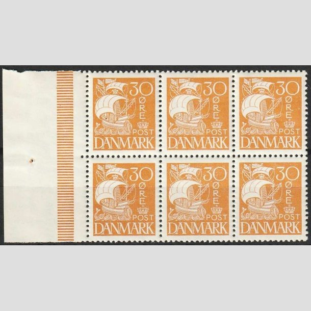 FRIMRKER DANMARK | 1927 - AFA 172 - Karavel - 30 re gul i 6-blok - Postfrisk