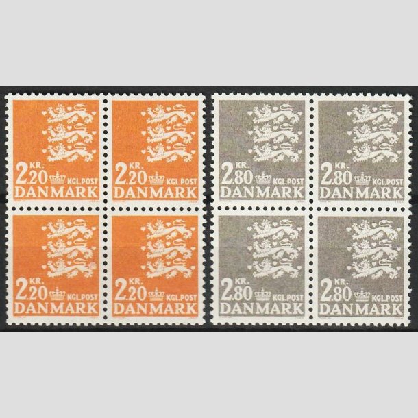 FRIMRKER DANMARK | 1967 - AFA 464F,465F - Rigsvben 2,20 + 2,80 kr. i 4-blokke - Postfrisk