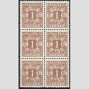 FRIMRKER DANMARK | 1934 - AFA 31 - 1 kr. brun i 6-blok - Postfrisk