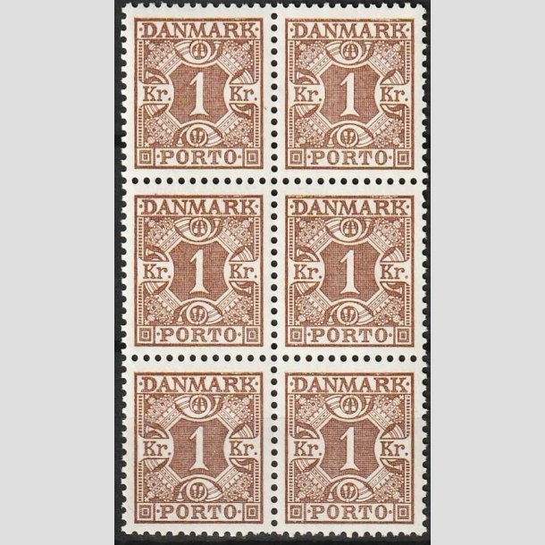 FRIMRKER DANMARK | 1934 - AFA 31 - 1 kr. brun i 6-blok - Postfrisk