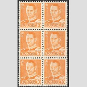 FRIMRKER DANMARK | 1948-50 - AFA 309a - Fr. IX 30 re orange Type II i 6-blok - Postfrisk (afa 420,-)