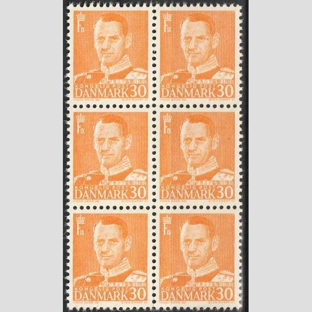 FRIMRKER DANMARK | 1948-50 - AFA 309a - Fr. IX 30 re orange Type II i 6-blok - Postfrisk (afa 420,-)