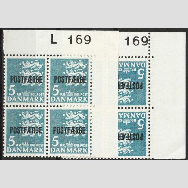 FRIMRKER DANMARK | 1967-75 - AFA 50 - 5 kr. bl POSTFRGE i 4-blok med vre+nedre marginal L169 - Postfrisk