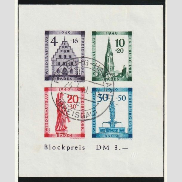 Frimrker Tyskland | Fransk Zone, Baden | 1949 - AFA 38 - Miniark UTAKKET - Pnt Stemplet