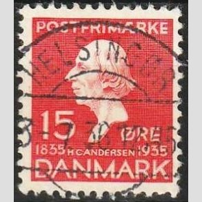 FRIM�RKER DANMARK | 1935 - AFA 226 - H. C. Andersen 15 �re r�d - Lux Stemplet Helsing�r