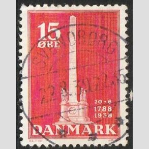 FRIM�RKER DANMARK | 1938 - AFA 244 - Stavnsb�ndet 15 �re r�d - Lux Stemplet Svendborg