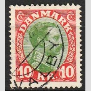 FRIMRKER DANMARK | 1927-28 - AFA 177 - Chr. X 10 Kr. rd/grn - Stemplet Valby