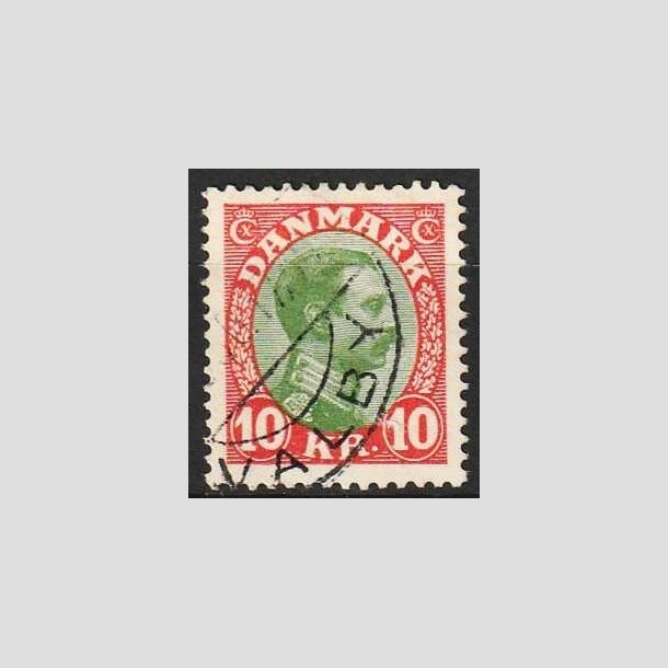 FRIMRKER DANMARK | 1927-28 - AFA 177 - Chr. X 10 Kr. rd/grn - Stemplet Valby