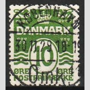 FRIM�RKER DANMARK | 1921-22 - AFA 124 - B�lgelinie 10 �re gr�n - Lux Stemplet 