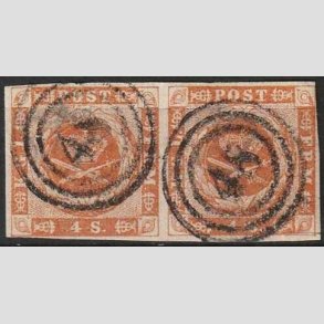 FRIMRKER DANMARK | 1854-57 - AFA 4 - 4 Skilling brun i par - Pnt Stemplet