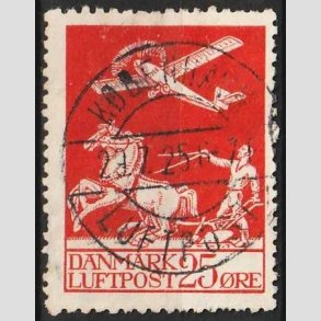FRIM�RKER DANMARK | 1925 - AFA 146 - Gl. Luftpost 25 �re r�d - Stemplet (korte takker)