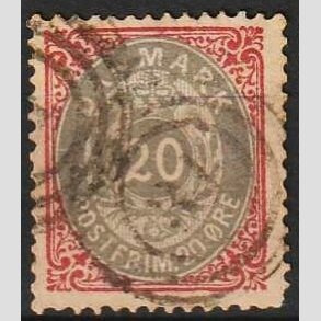 FRIM�RKER DANMARK | 1875 - AFA 28y - 20 �re r�d/gr� - Stemplet