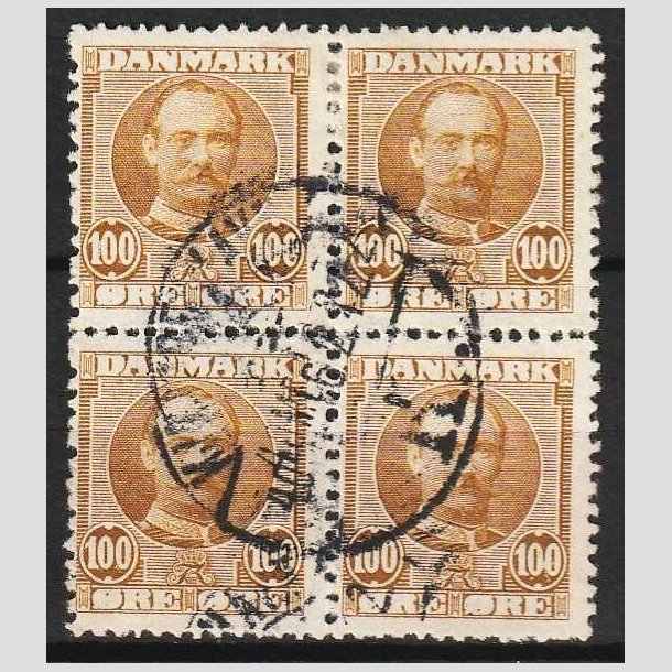 FRIMRKER DANMARK | 1907 - AFA 59 - Frederik VIII 100 re gulbrun i 4-blok - Stemplet