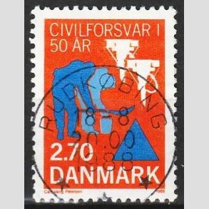 FRIM�RKER DANMARK | 1988 - AFA 908 - Civilforsvaret 50 �r. - 2,70 Kr. orange/bl� - Pragt Stemplet Rudk�bing